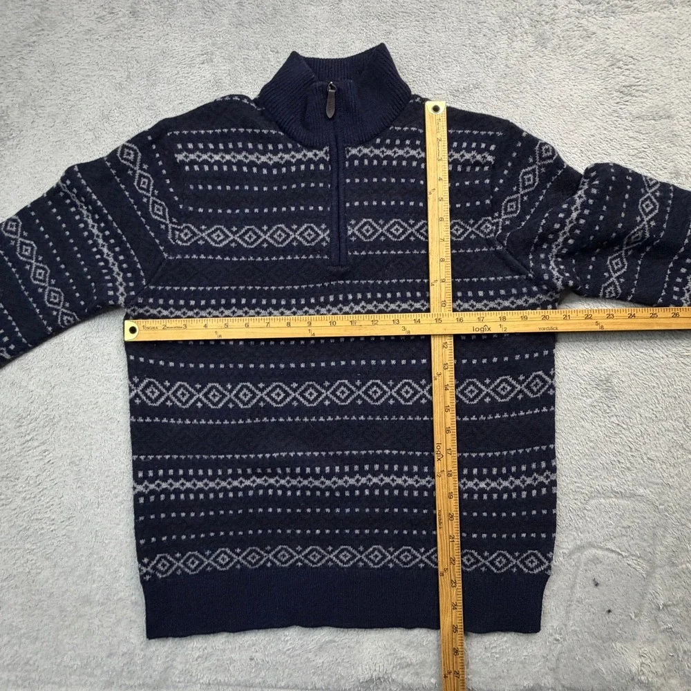 Lincs DC & Co Mens Med. Lambswool Quarter Zip Sweater Navy Blue Fair Isle Knit